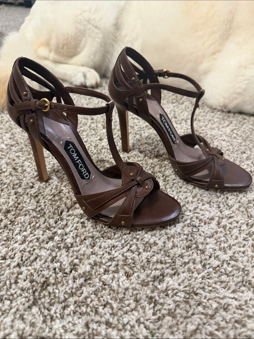 Tom Ford Dark Brown Leather Strappy High Heel Sandals